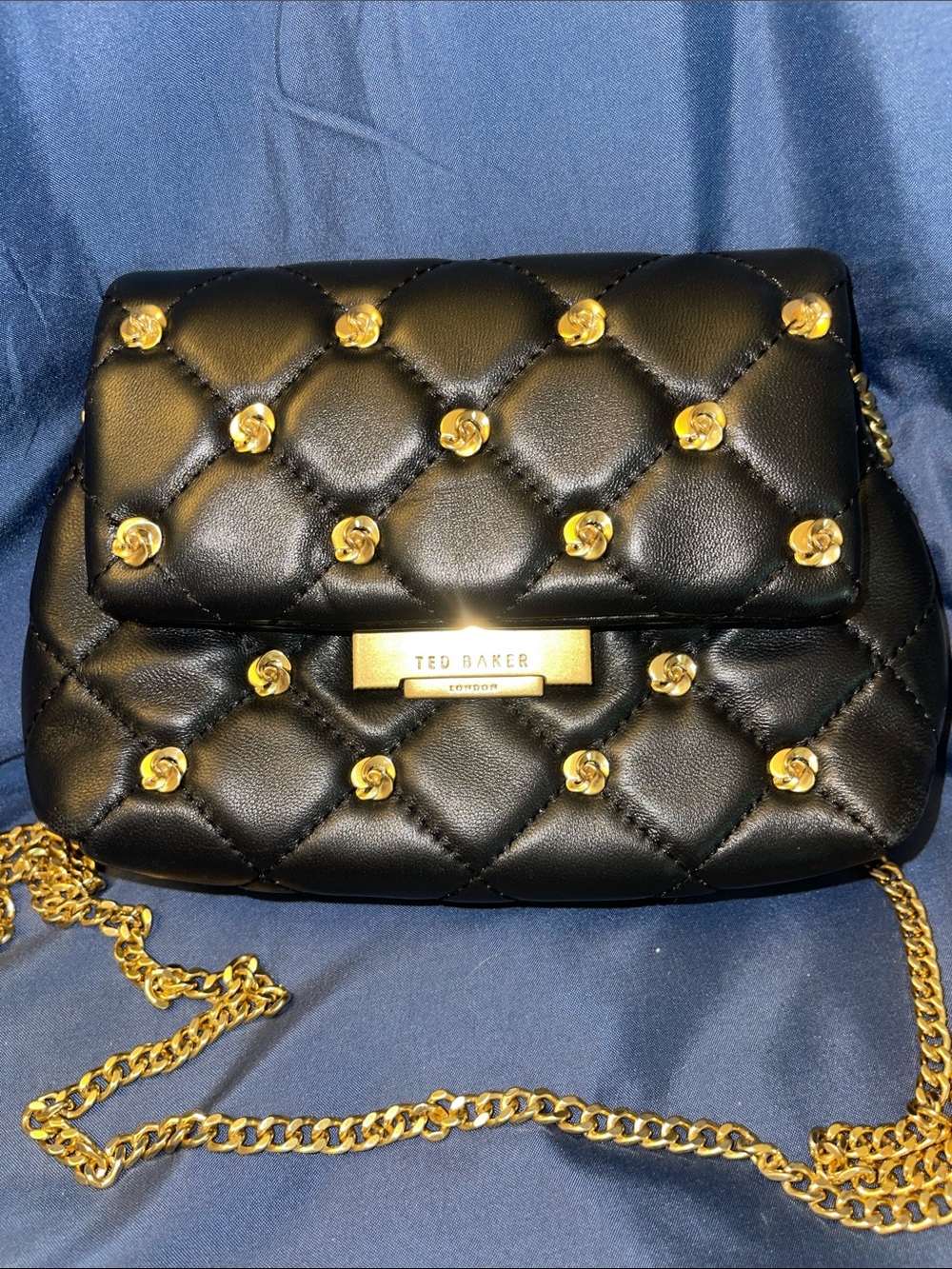 Ted Baker Black Quilted Crossbody Bag with Gold Hardware